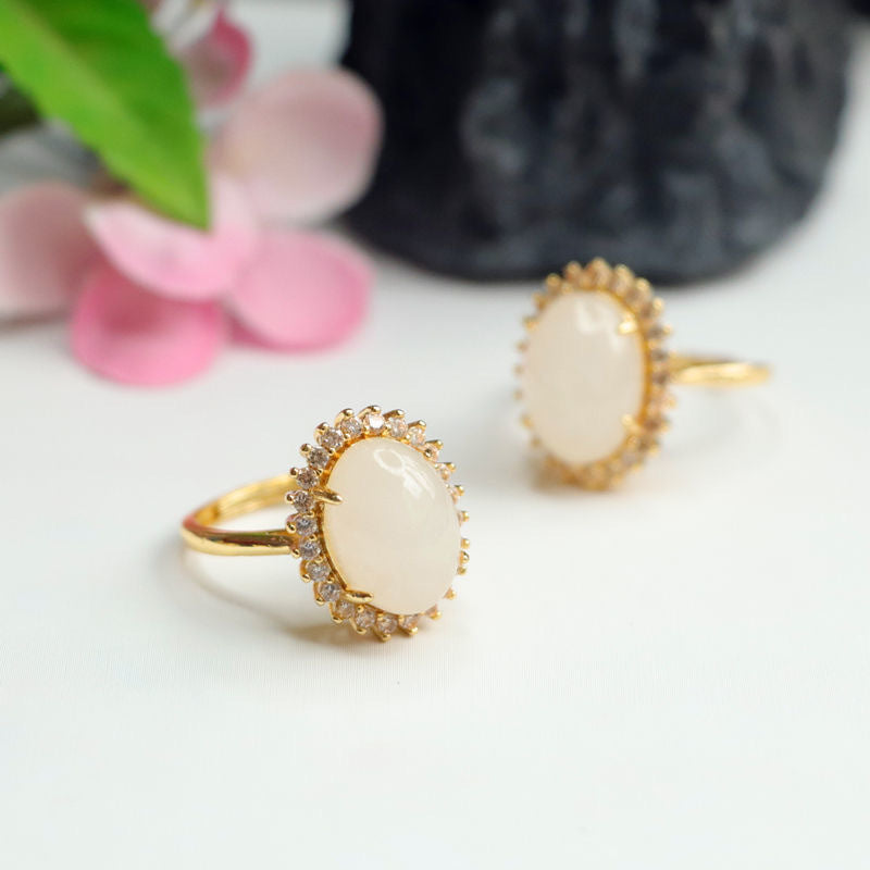 White Hetian Jade Oval Ring