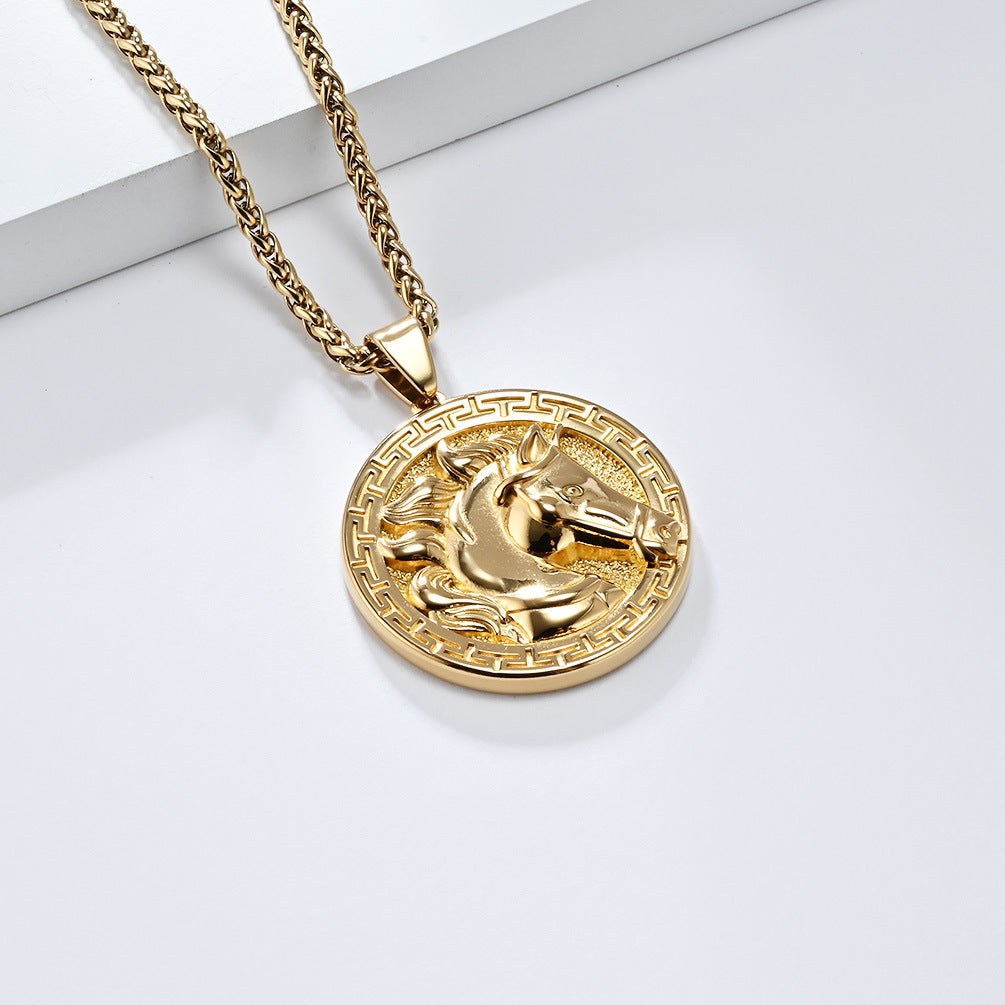 Cross-Border European-American Retro Horse Head Titanium Necklace