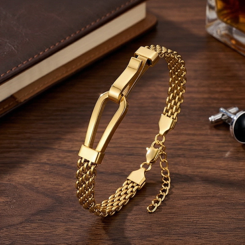 Hip-Hop Bracelet – Niche Design Horseshoe Curved Mesh Chain Stainless Steel Unisex