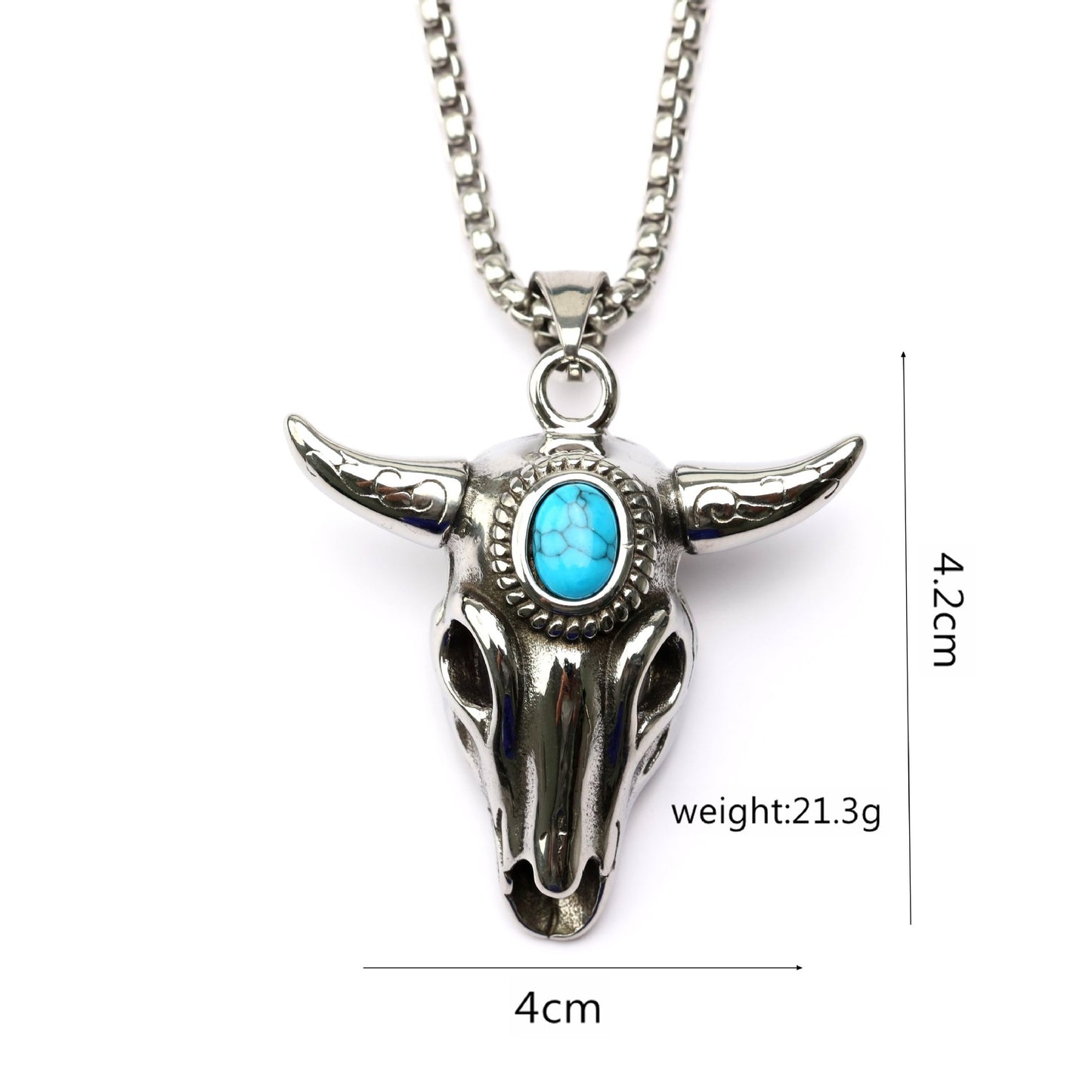 Planderful Ox Head Turquoise Pendant For Men Retro Stainless Steel Zodiac Necklace
