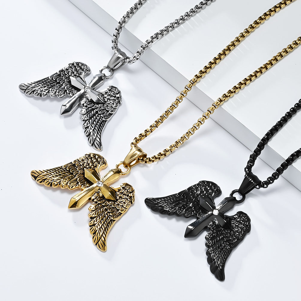 European And American Retro Archangel Wings Cross Necklace