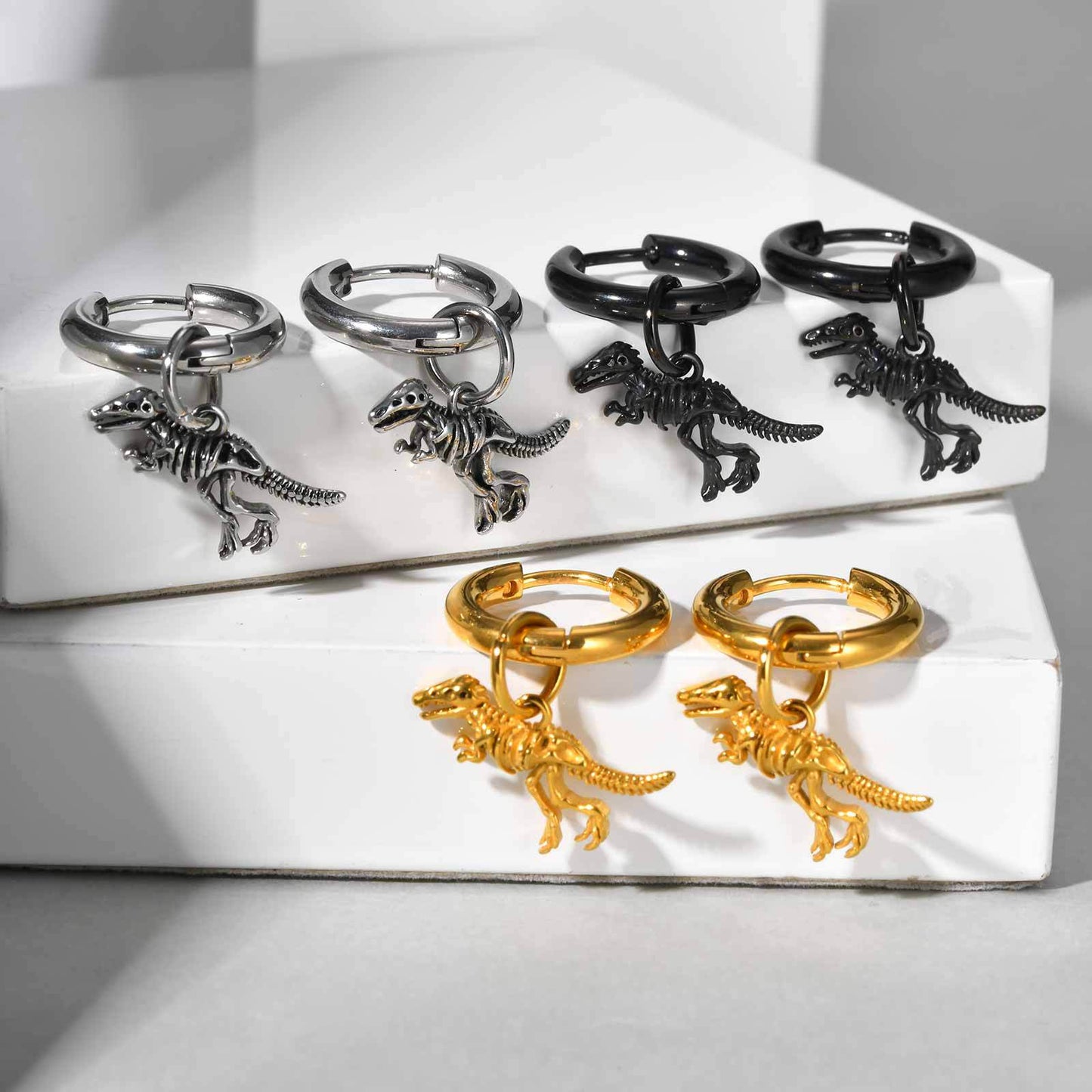 Planderful Steel Dinosaur Skeleton Earrings Unisex Gift