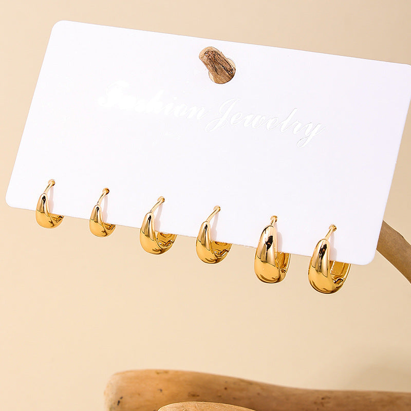 Elegant C-Shaped Women's Earrings Set with Rings - Vienna Verve Collection