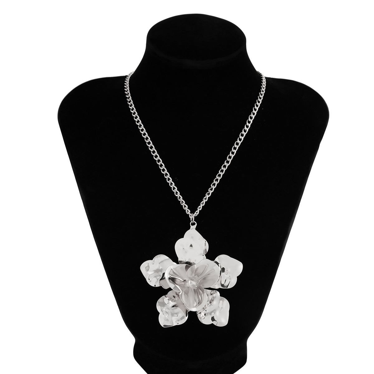 Sculptural Pleated Flower Pendant Necklace