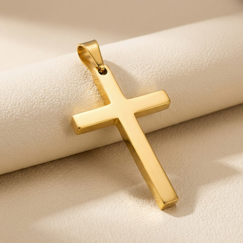 Japanese And Korean Pendant, And Smooth Cross Stainless Steel Men's And Women's Jewelry Necklace