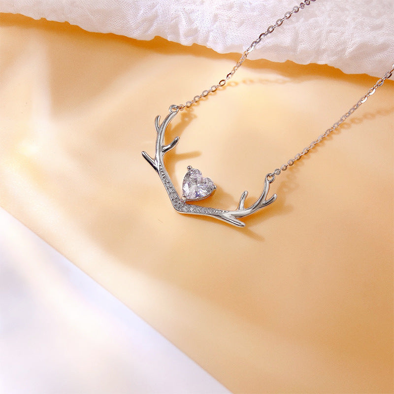 Korean Version of Love Antler Necklace S925 Silver Gift