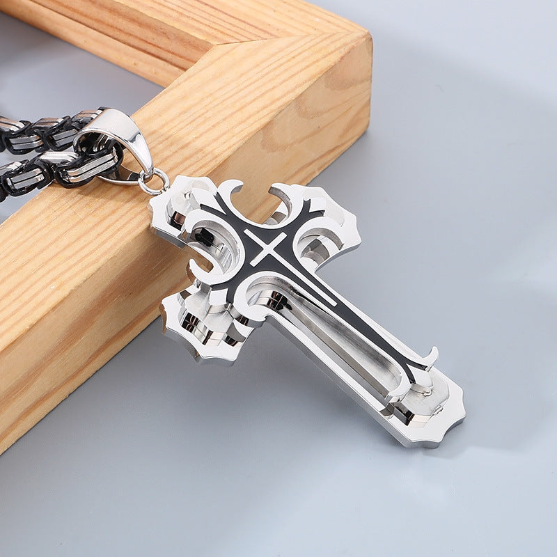 Planderful Men Cross Pendant Necklace Titanium Durable