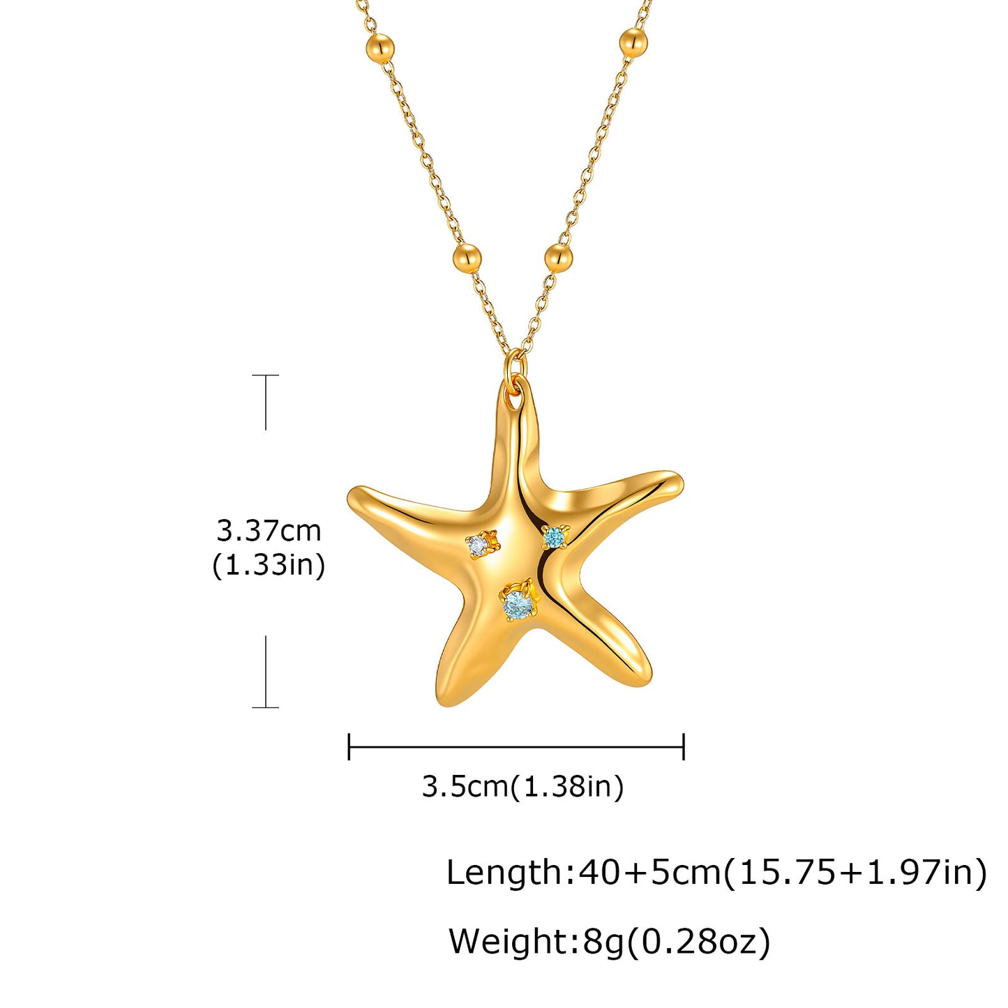 Seaside Vacation Wind Collarbone Chain Stainless Steel Ceramic Starfish Shallow Lake Blue Necklace