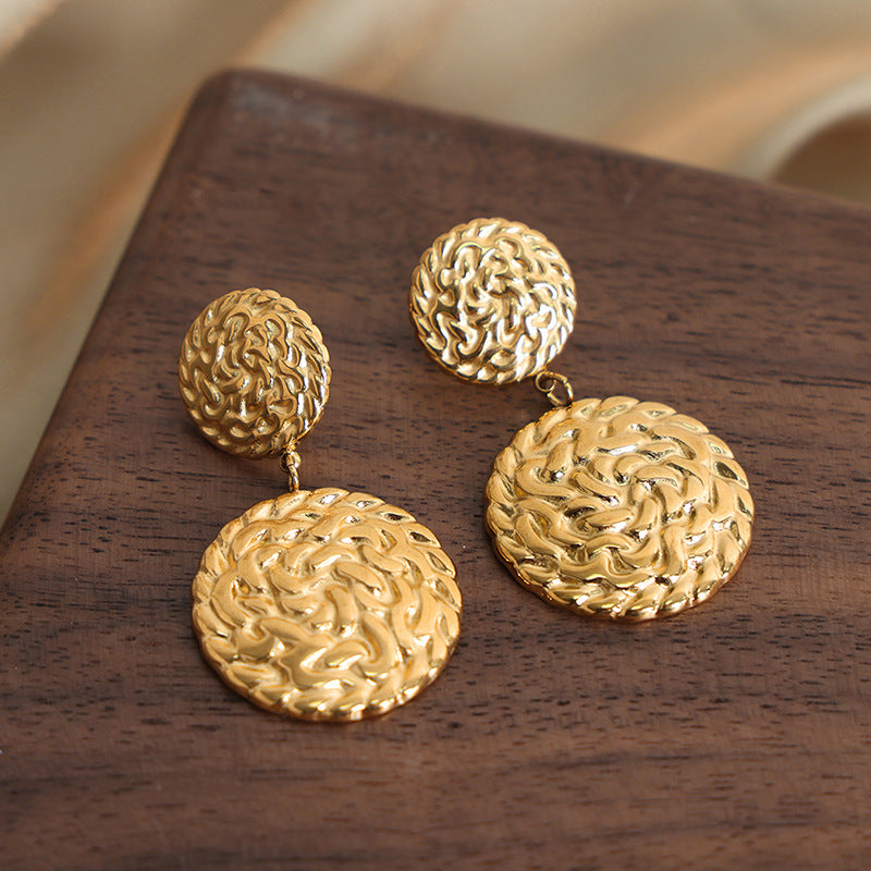 Golden Aura Titanium Steel Circular Earrings - Elegant Women's Jewelry