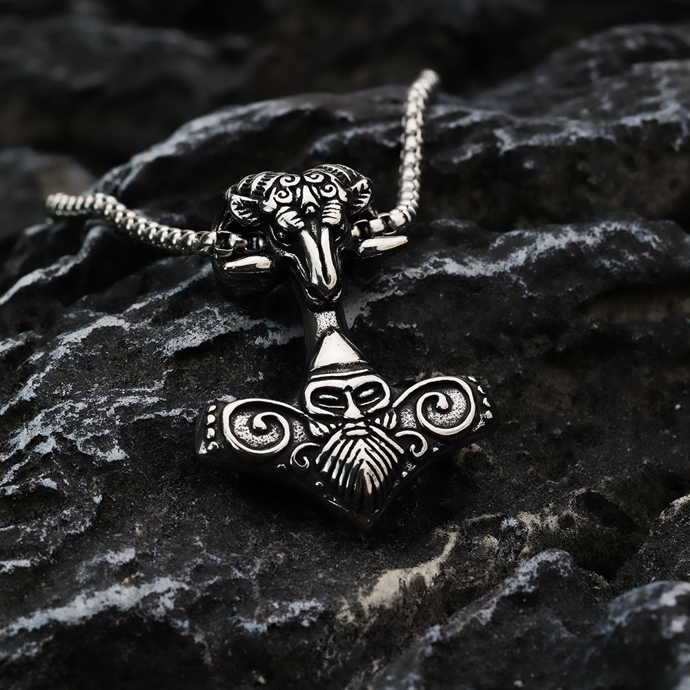 Nordic Men's Jewelry Viking Goat Head Quake Pendant Necklace