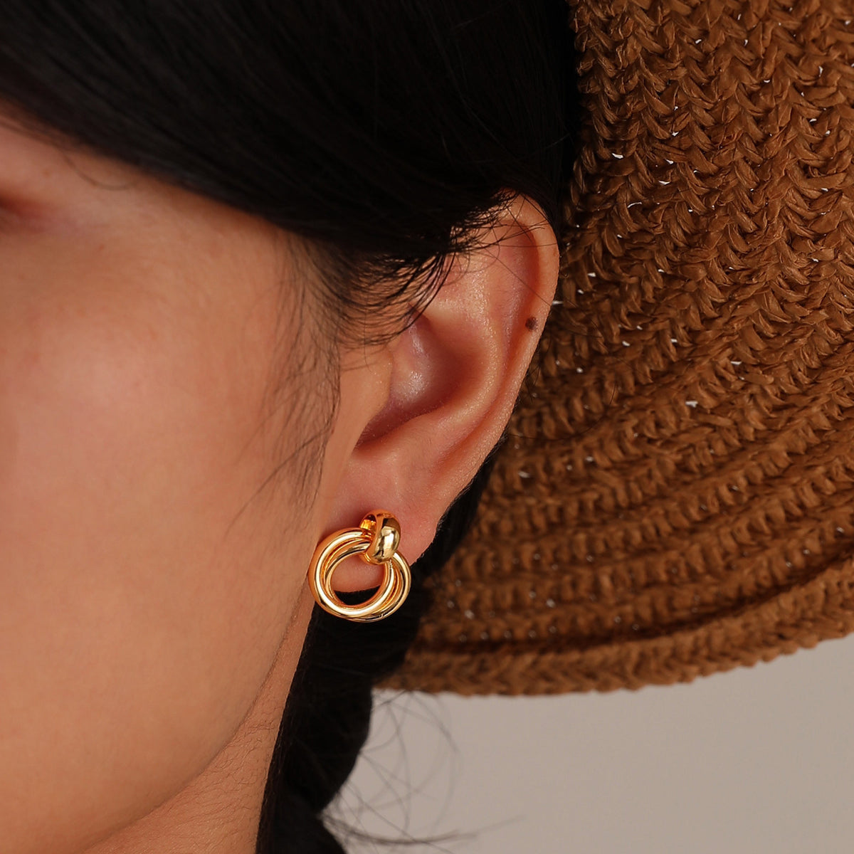 Copper Twist Double Ring Earrings Gold Ladies,