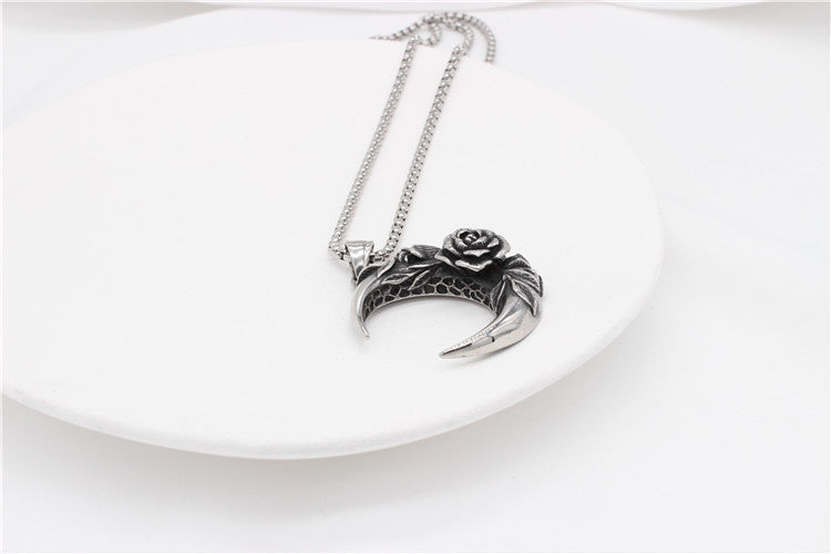 Planderful Personalized Titanium Steel Moon Rose Pendant For Men And Women Retro European American Style