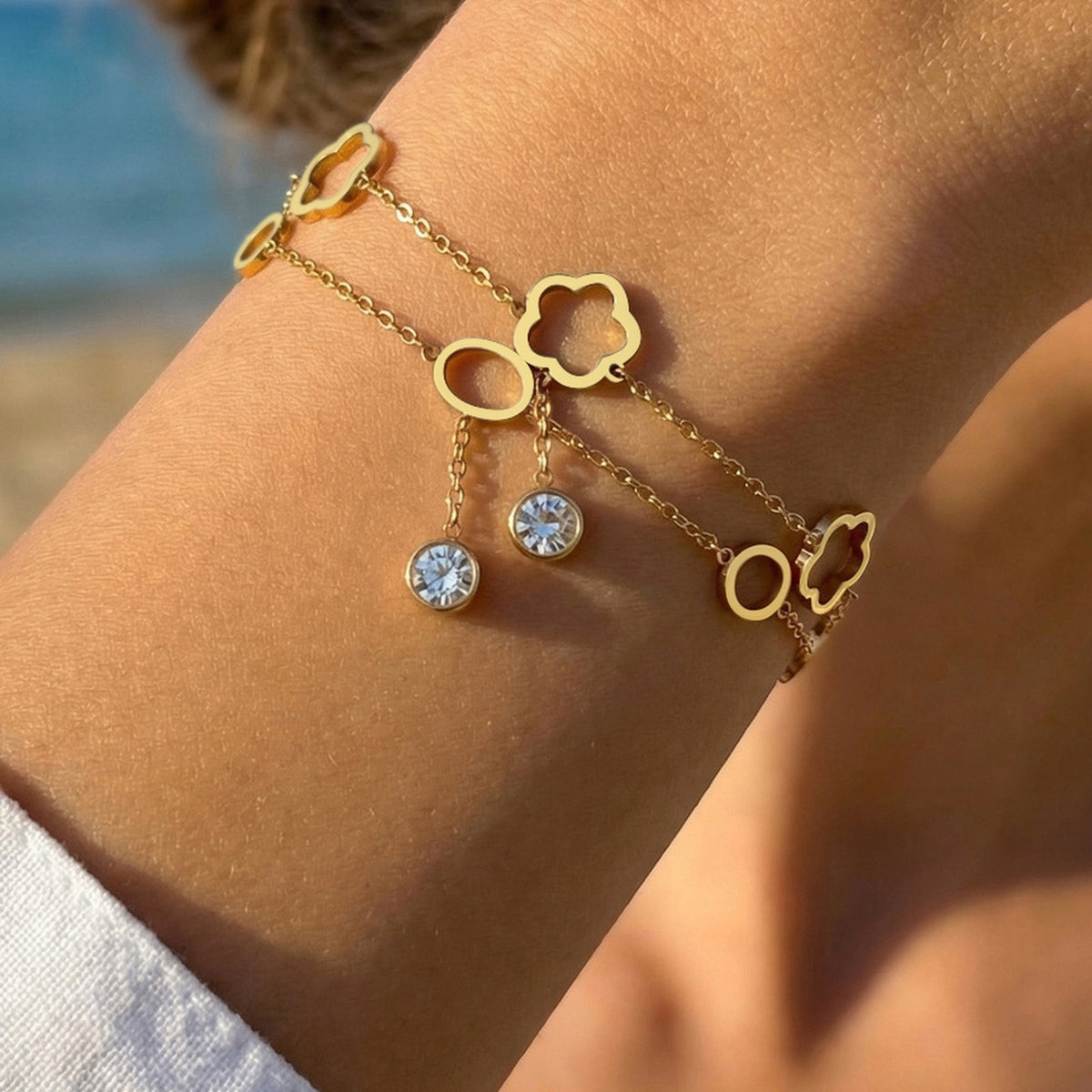 Flower Zircon Minimalist Stainless Steel Bracelet Unisex