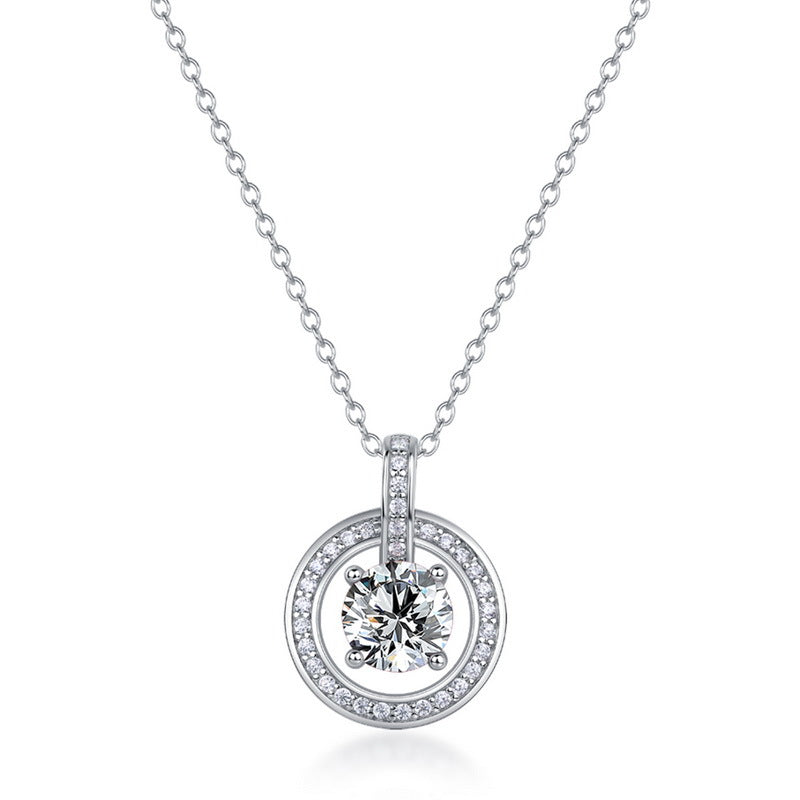 S925 Sterling Silver Lab-Grown Ruby & Moissanite Round Necklace