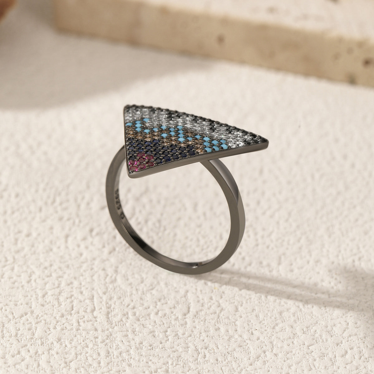 925 Sterling Silver Pavé Zircon Triangle Ring