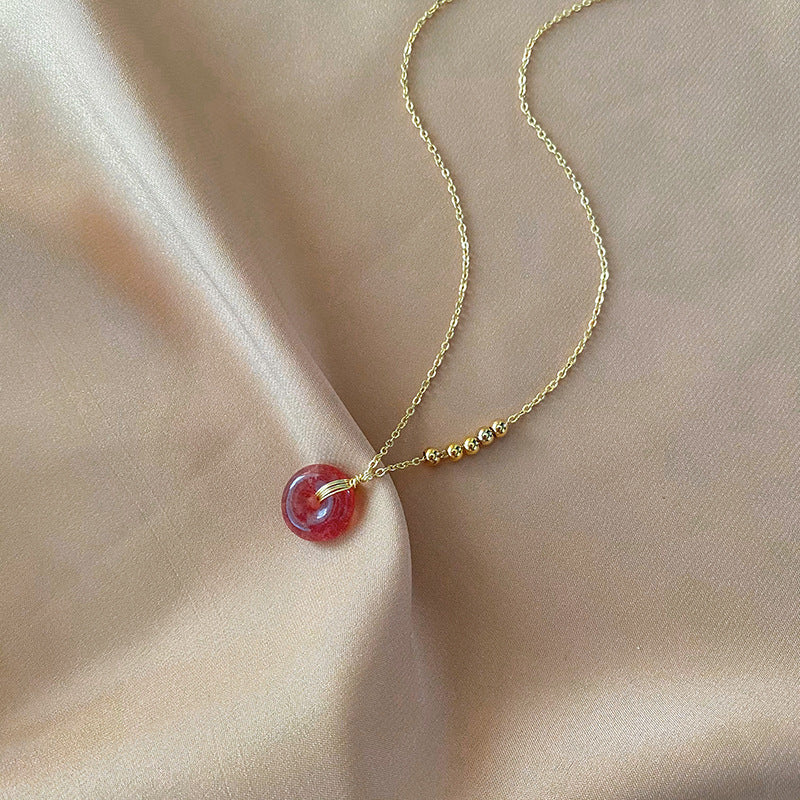 Natural Strawberry Crystal Gold-Plated Necklace with Safety Buckle