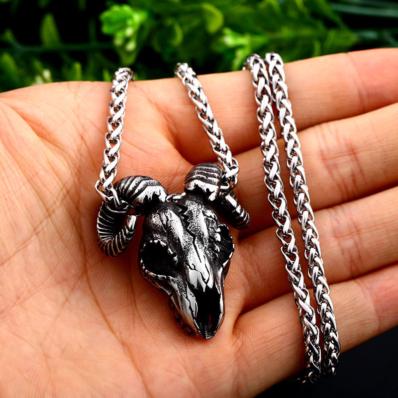 Stainless Steel Sheep Skull Men's Pendant – Animal Titanium Steel Pendant Necklace