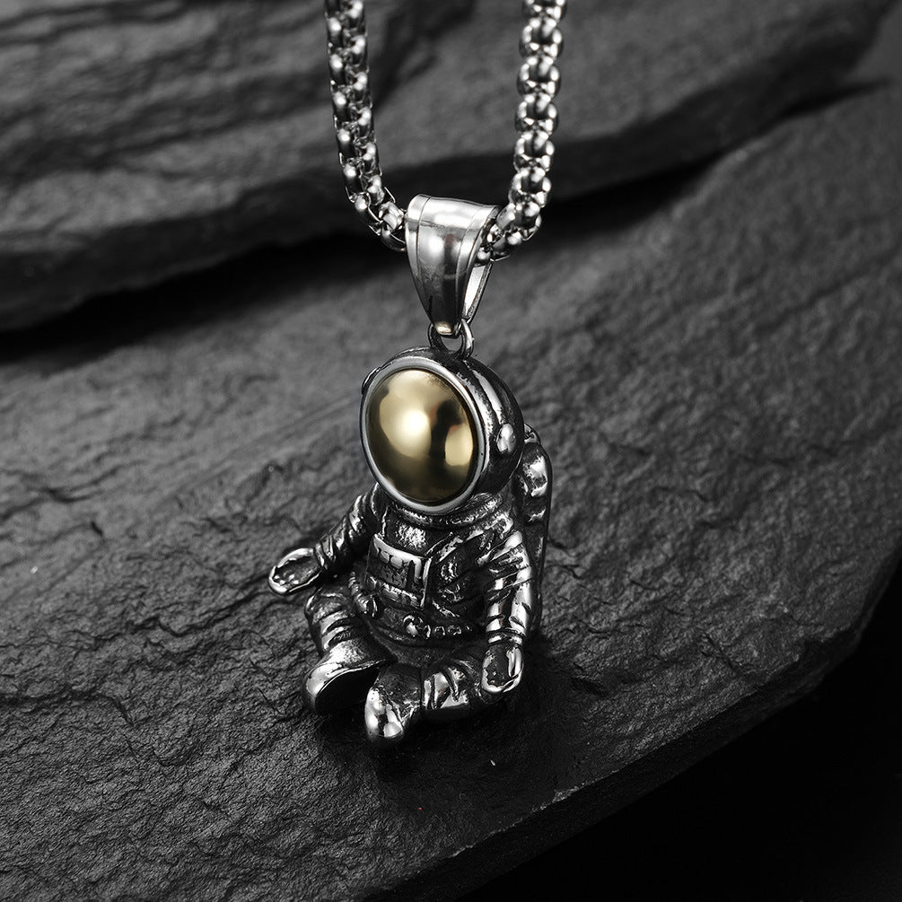 Astronaut Necklace Titanium Steel Durable Retro Urban Punk Street Style Pendant for Hip Hop Fans Planderful