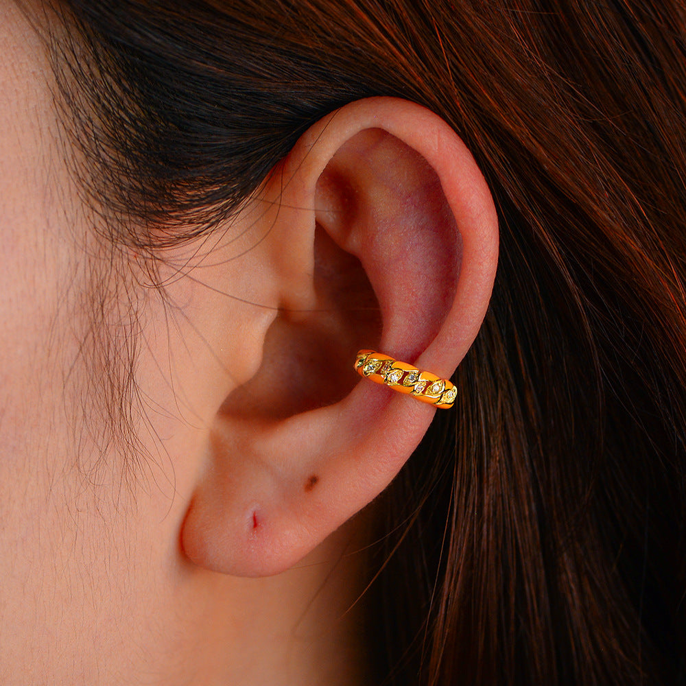 Planderful S925 Sterling Silver Zircon Clip Earrings for Non Pierced Ears Luxurious Hollow Out Epoxy Design