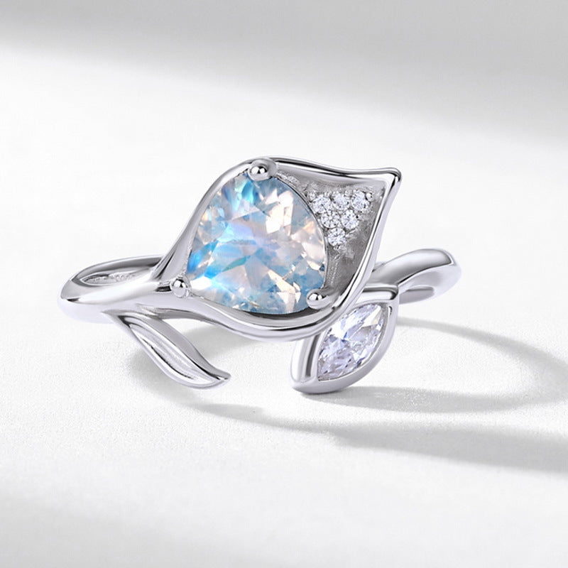 Planderful Everyday Genie Ring – Exquisite Blue Moonlight Flower Shape Sterling Silver Jewelry