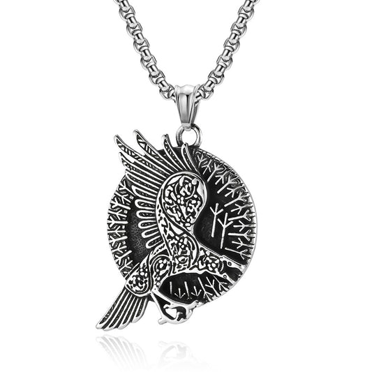 Cross-Border Nordic Retro Viking Crow Titanium Steel Necklace