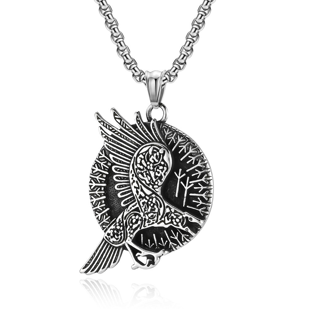 Planderful Nordic Viking Crow Necklace Steel Pendant For Retro Ethnic Jewelry Lovers