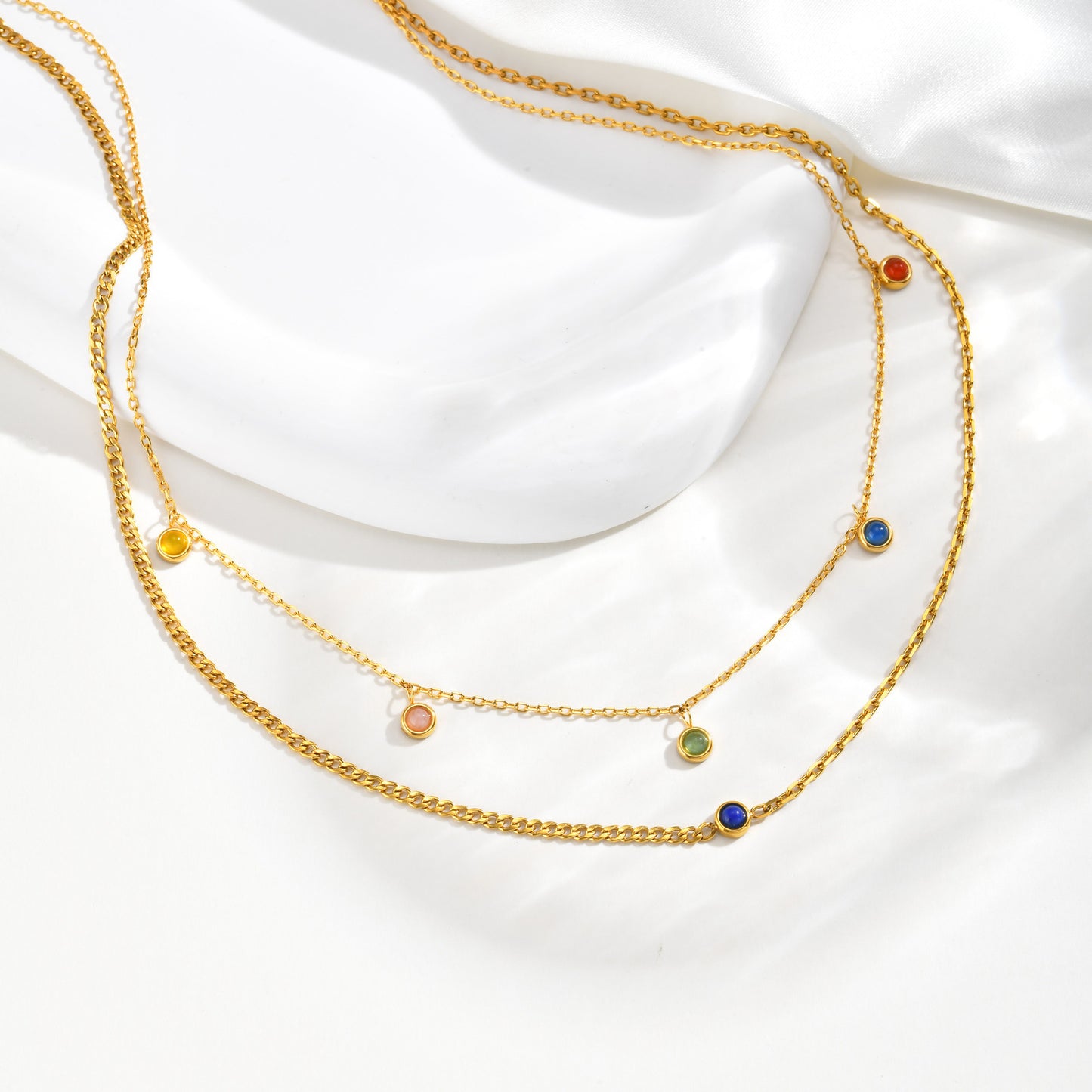 Spice Girls Design Sense Stainless Steel Natural Blue Chalcedony Colored Natural Stone Necklace