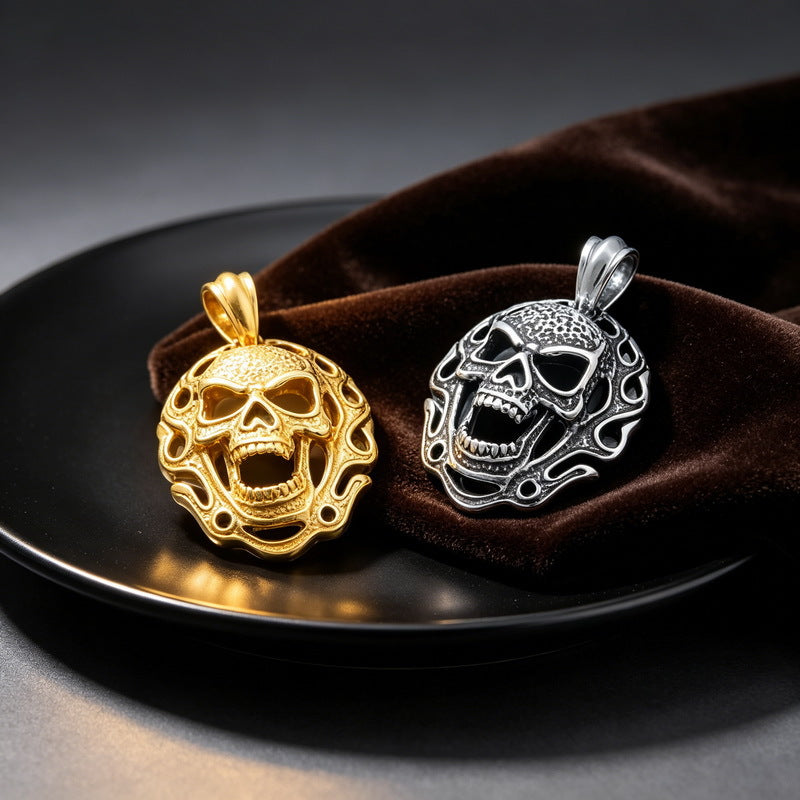 Halloween Ghost Mask Punk Style Skull Stainless Steel Men's Pendant Necklace
