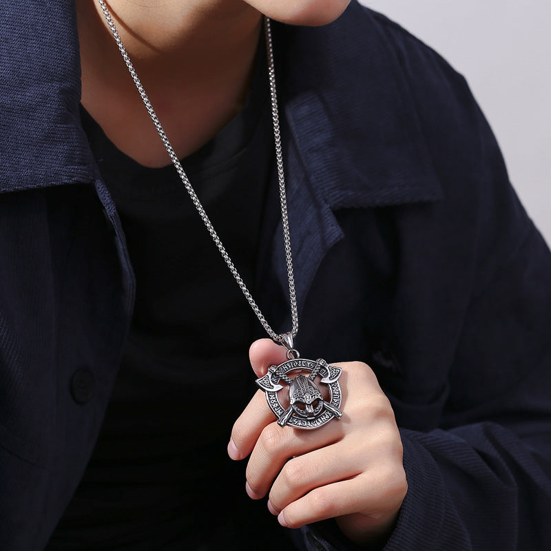 Steel Necklace - Statement Spartan Warrior Double Axe Pendant For Men Bold Hip Hop Style Jewelry