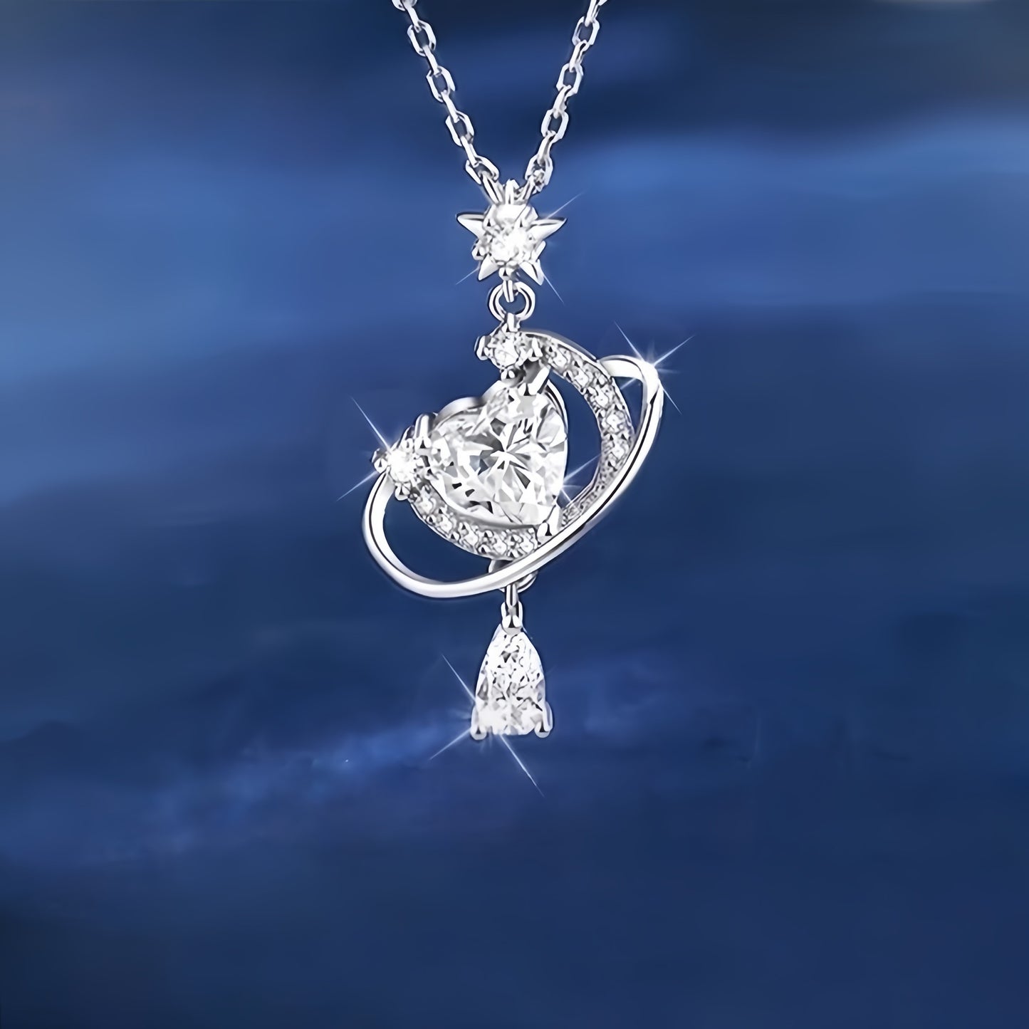 Planderful Dream Star Moon 925 Sterling Silver Zircon Necklace Gift For Girlfriend Light Luxury