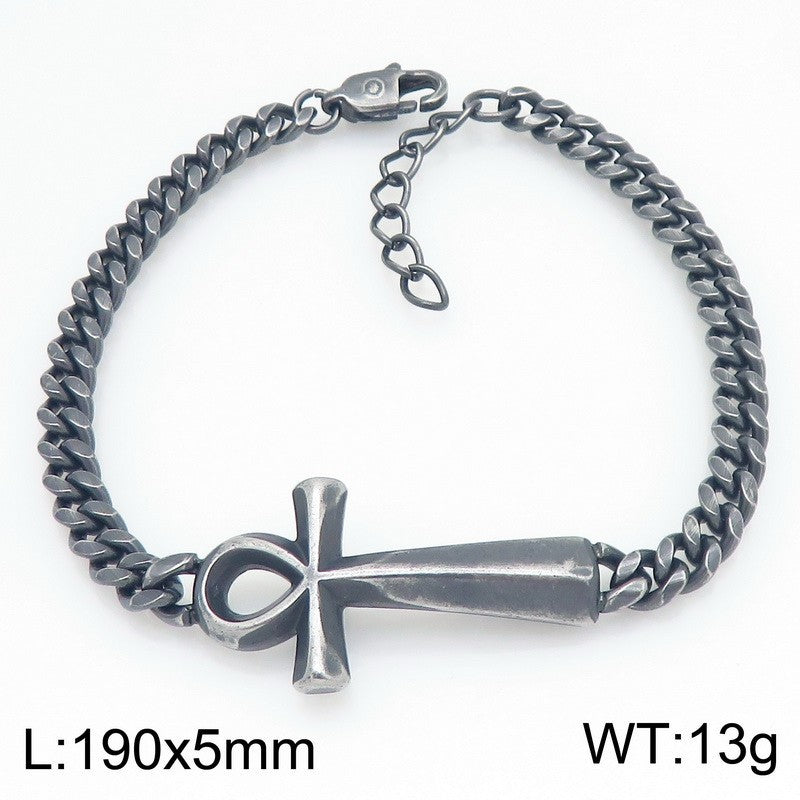Talisman Of Life – Antique Ancient Egyptian Anka Cross Cuban Chain Titanium Steel Unisex Bracelet