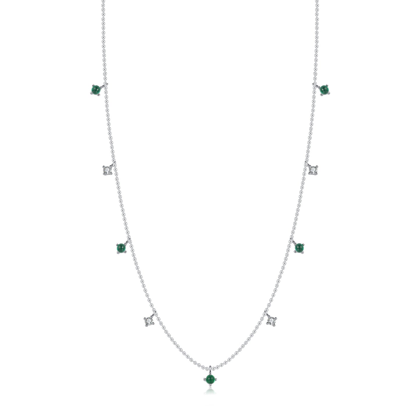 Elegant French Vintage Emerald Green Zircon Sterling Silver Necklace