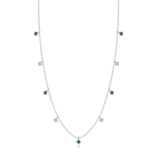 Elegant French Vintage Emerald Green Zircon Sterling Silver Necklace