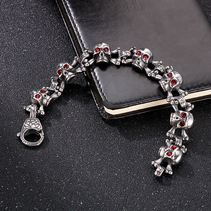 Dark Ghost Head Bracelet Titanium Pendant Red Eye Cross