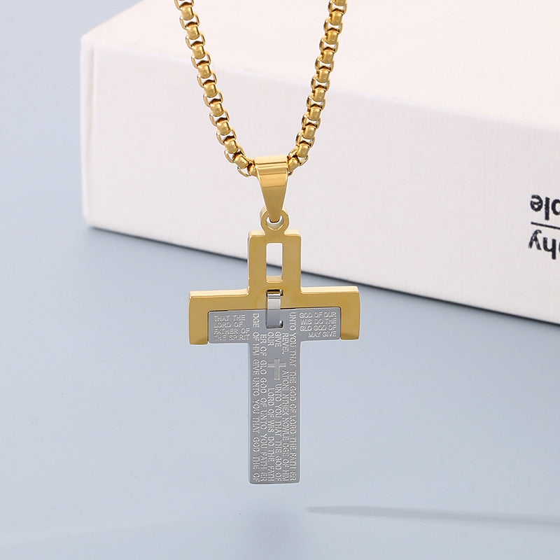 Planderful Mens Stainless Steel Two Tone Cross Pendant
