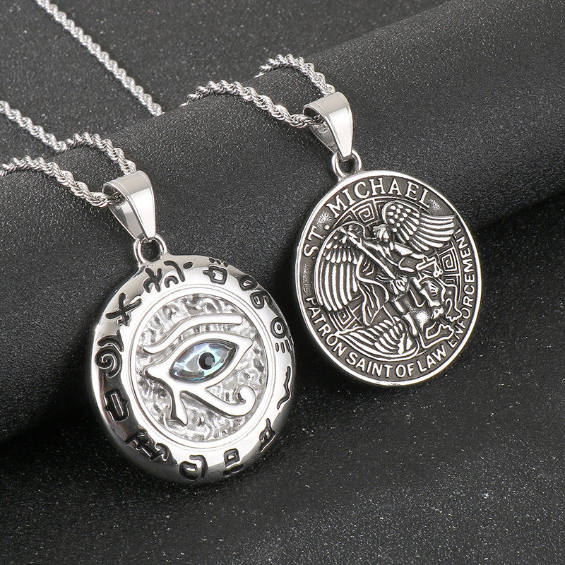 Planderful Men's Eye of Horus Pendant Titanium Necklace