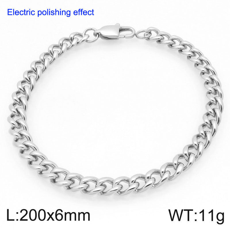 Titanium Steel Cuban Chain Bracelet – Commuter Stainless Steel Unisex Round Grinding