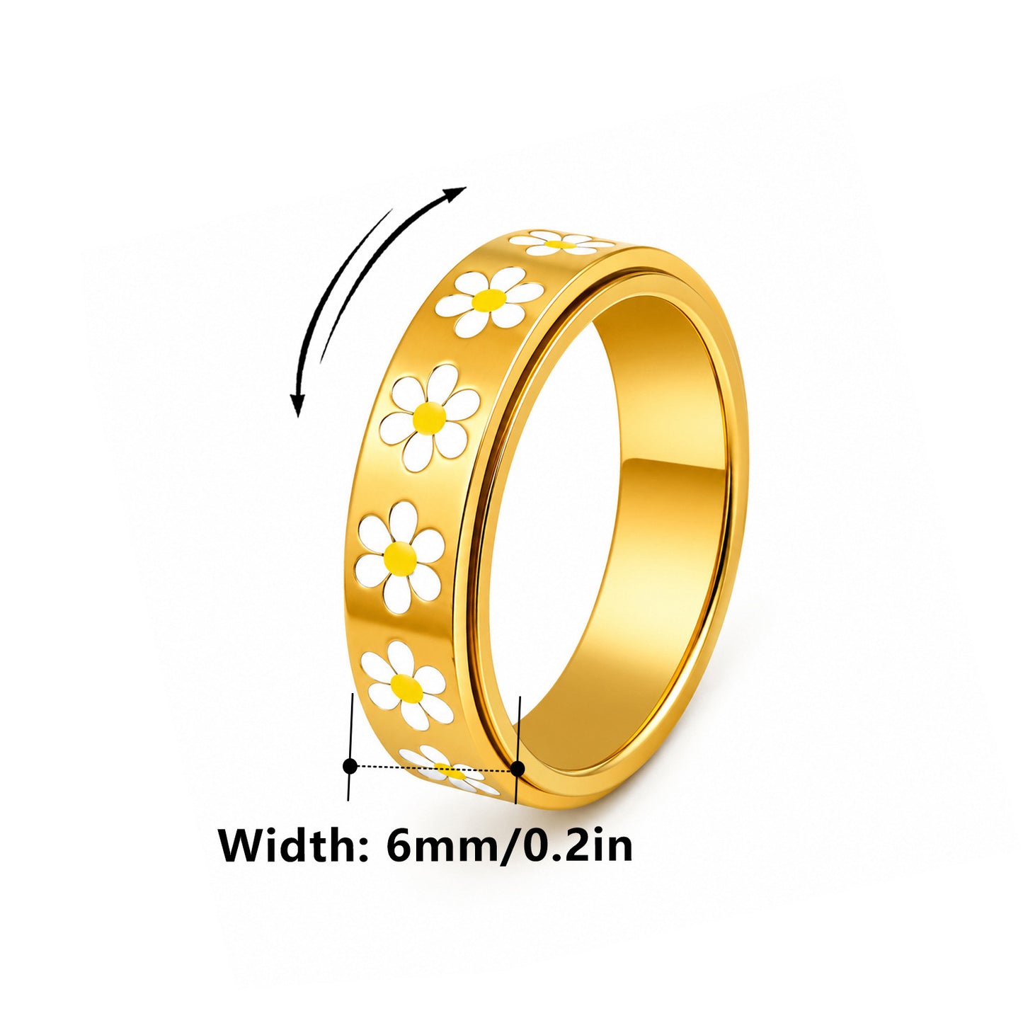 Planderful Everyday Genie Rotatable Daisy Ring Stainless Steel Unisex Stress Relief Jewelry