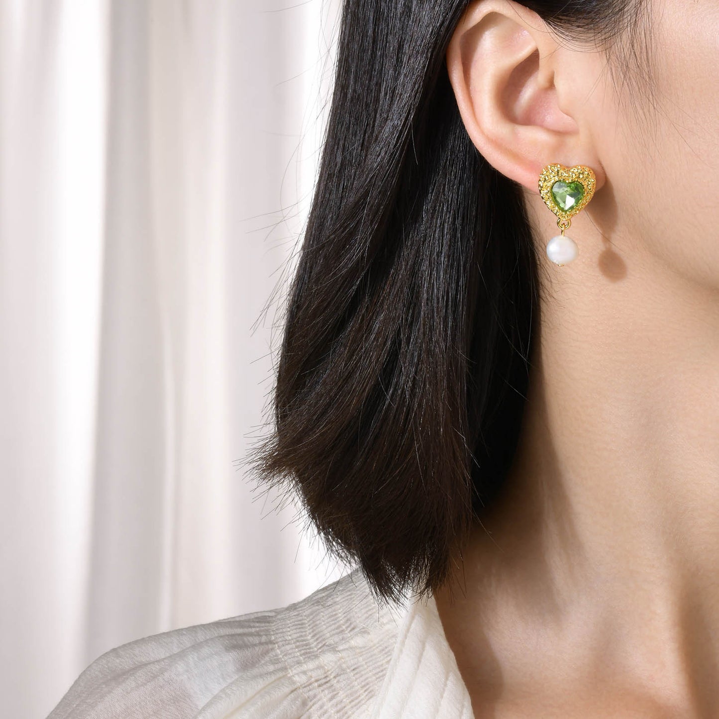 Earrings Heart-Shaped Green Zircon Love Purple Zircon Style