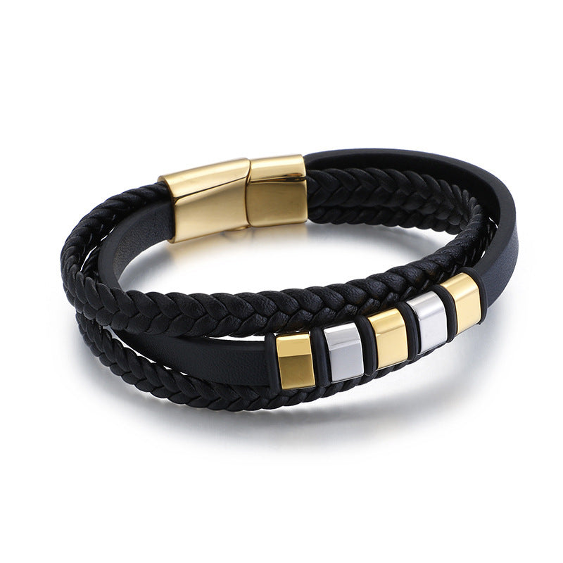 Planderful Leather Bracelet for Men Magnetic Buckle