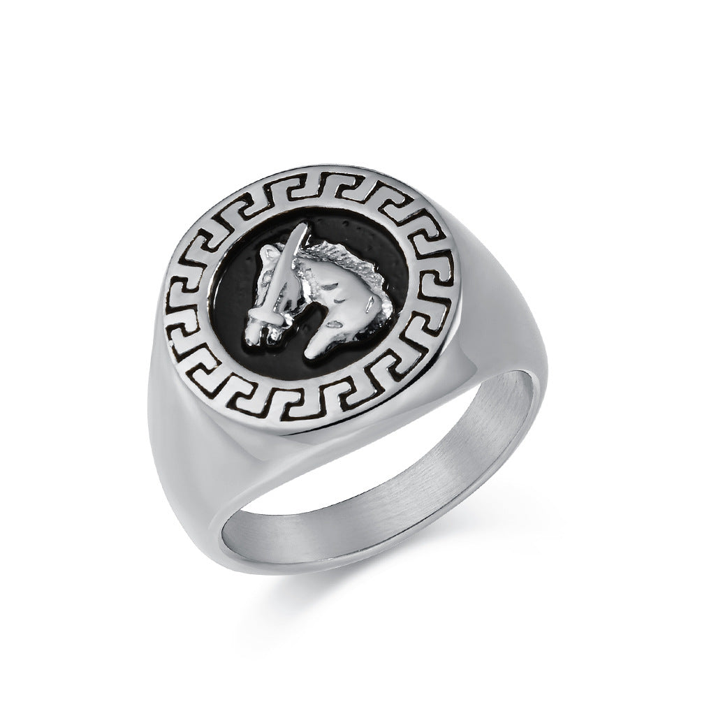 European And American Retro Hip-Hop Horse Head Titanium Steel Ring