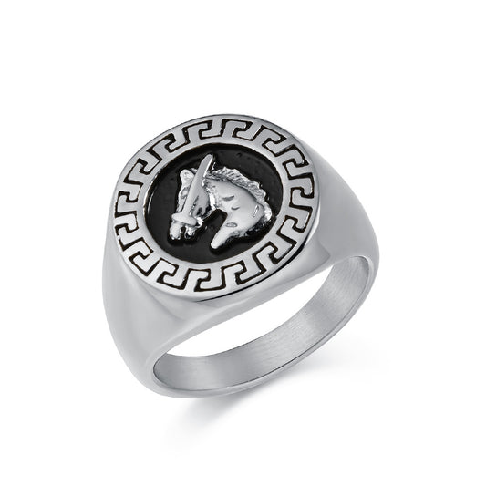 European And American Retro Hip-Hop Horse Head Titanium Steel Ring