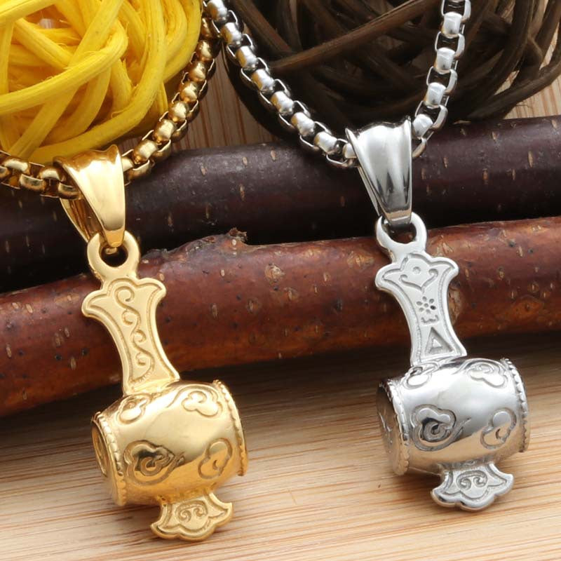 Men's Retro Punk Titanium Steel God of Wealth Hammer Pendant Necklace