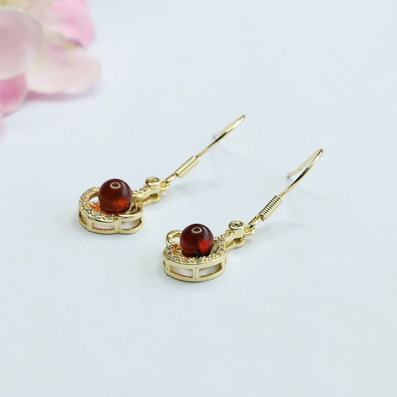 Blood Amber Heart Drop Earrings