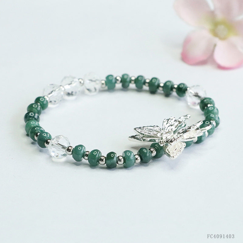 Blue Water Jadeite Butterfly & Abacus Bead Beaded Bracelet
