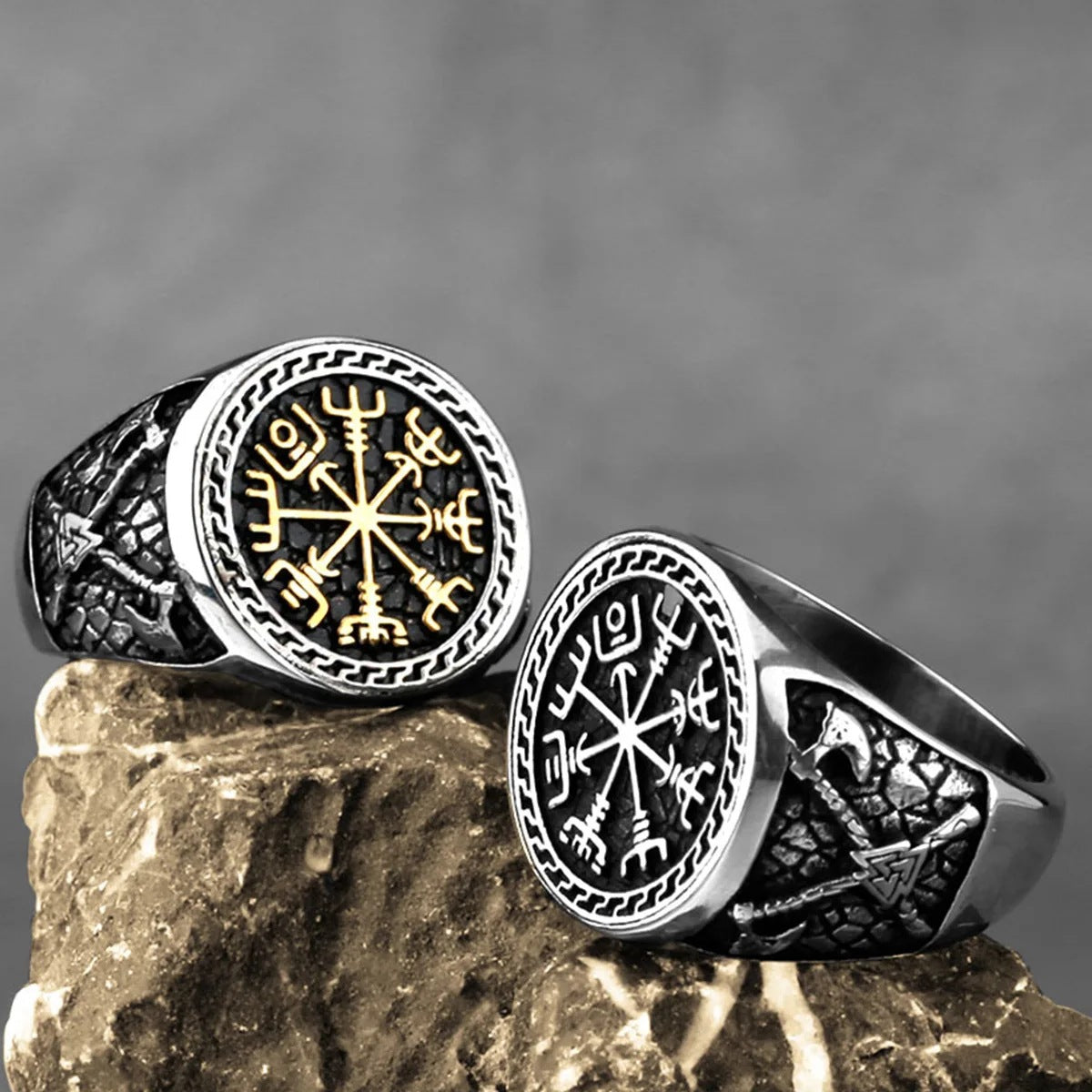 Planderful Mens Titanium Steel Viking Axe Ring Personalized Vintage Nordic Jewelry