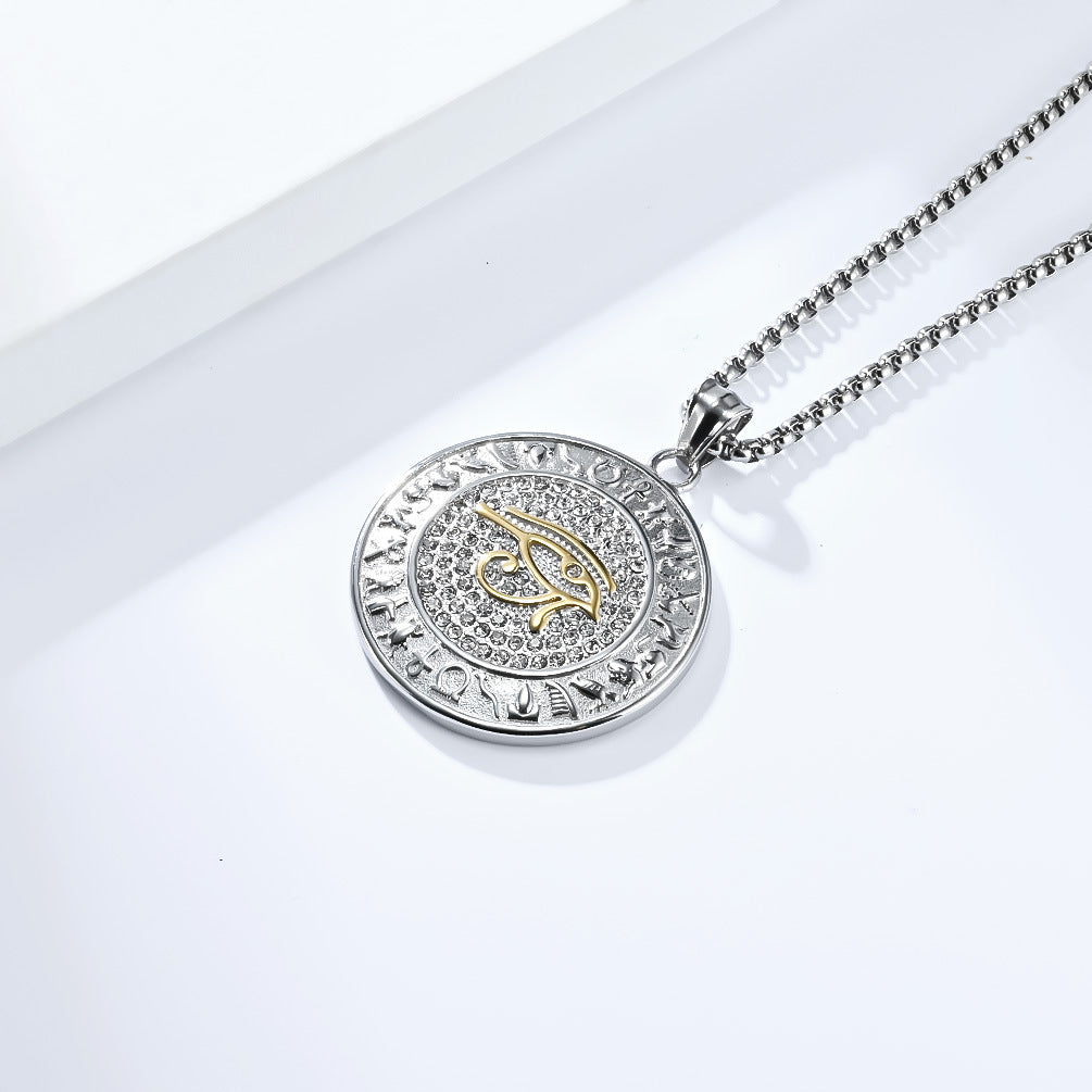 Eye Of Horus Necklace By Planderful Zircon Studded Ankh Symbol Jewelry In Titanium Steel For Hip Hop Fashion Fans
