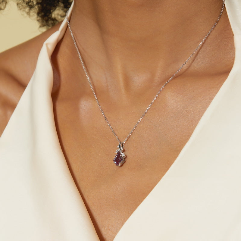 S925 Sterling Silver Lab-Grown Alexandrite Geometric Pendant Necklace