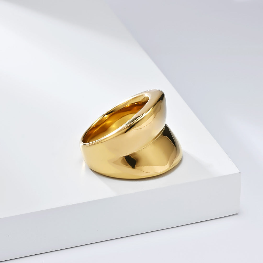Planderful Statement Ring For Women Exaggerated Wide Band Steel Jewelry With Light Luxury