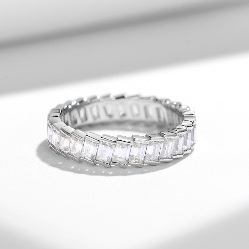 Planderful Moissanite Eternity Ring S925 Silver 2x3mm Rectangular Stones For Her Gift Idea